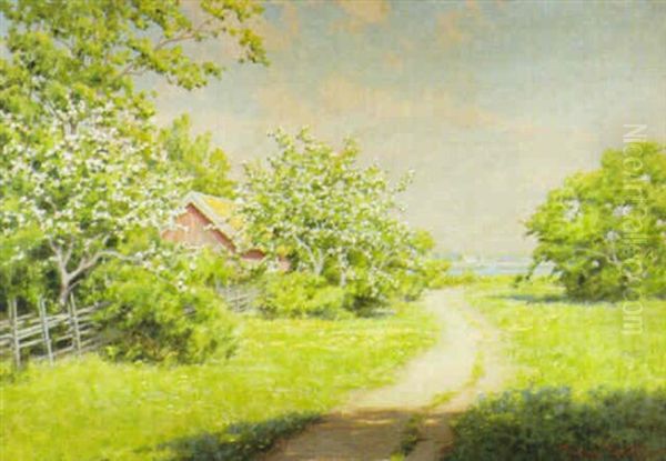 Blommande Frukttrad Oil Painting by Johan Fredrik Krouthen