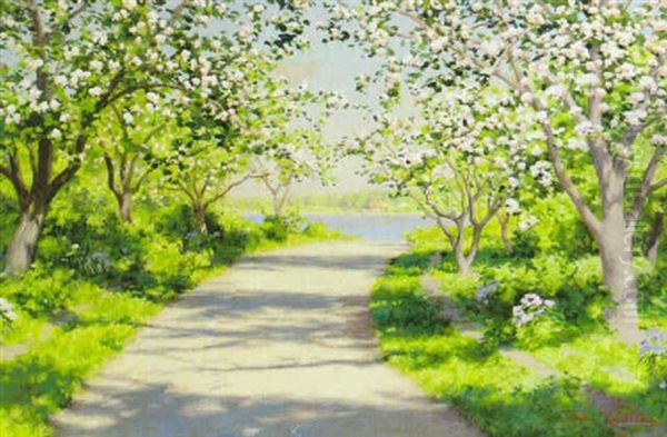 Blommande Frukttrad Oil Painting by Johan Fredrik Krouthen