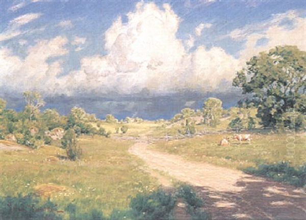 Sommarlandskap Med Kor Oil Painting by Johan Fredrik Krouthen