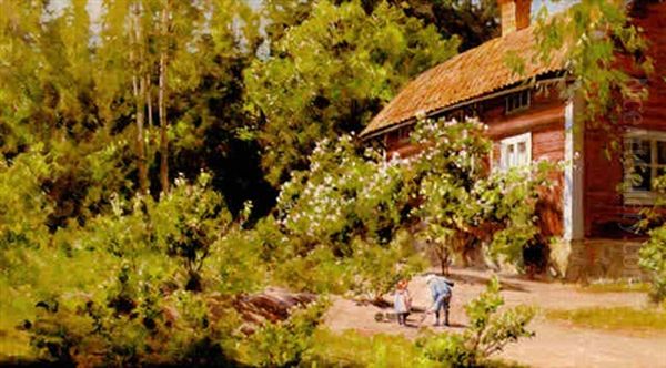 Lekande Barn Oil Painting by Johan Fredrik Krouthen