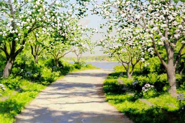 Blommande Frukttrad Oil Painting by Johan Fredrik Krouthen