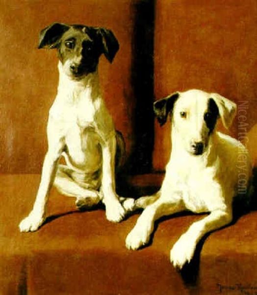 Interior Med Tva Terrier Oil Painting by Johan Fredrik Krouthen