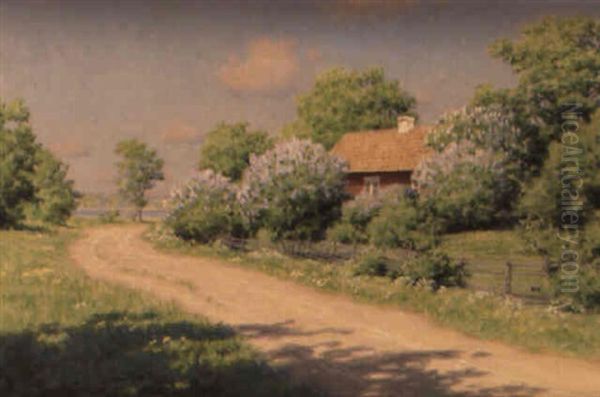 Blommande Syren Oil Painting by Johan Fredrik Krouthen