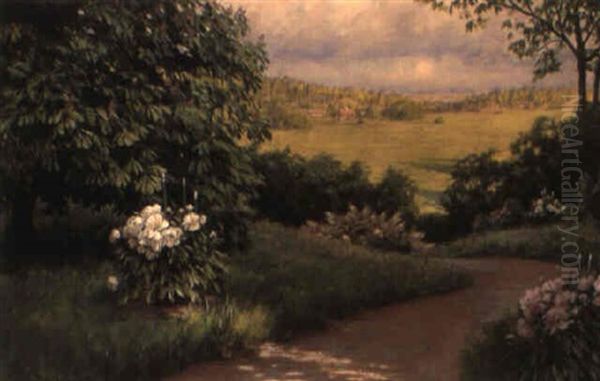 Blommande Pioner Oil Painting by Johan Fredrik Krouthen