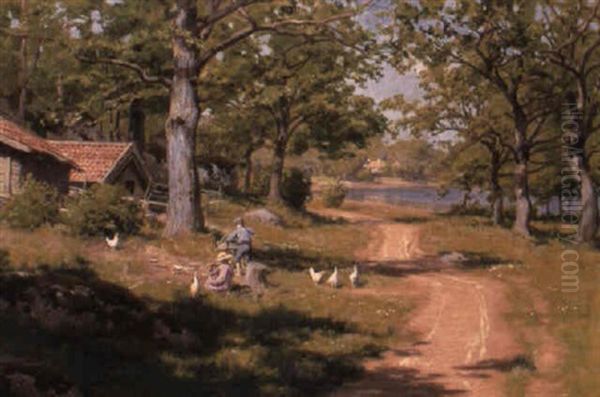 Sommaridyll Oil Painting by Johan Fredrik Krouthen