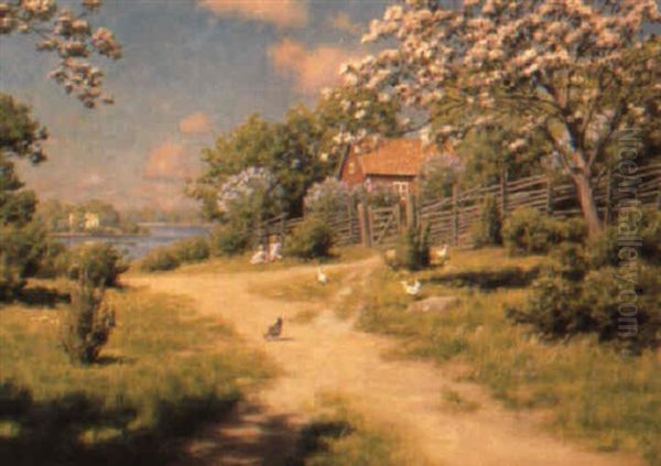 Barnen Leker Oil Painting by Johan Fredrik Krouthen