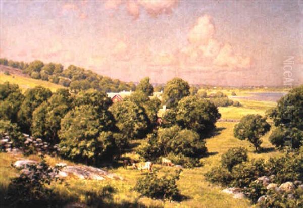 Sommarlandskap Med Kor Oil Painting by Johan Fredrik Krouthen