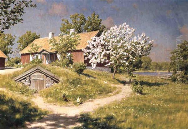 G+rdsplan I Solljus Oil Painting by Johan Fredrik Krouthen