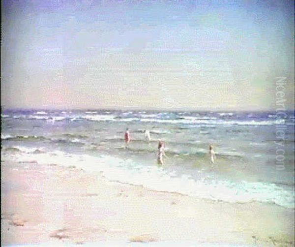 Badande Vid Skagen Oil Painting by Johan Fredrik Krouthen