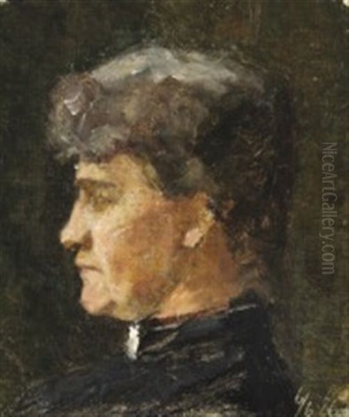 Portrait Of Minna Triepcke, The Artist's Mother, In Profile Oil Painting by Marie Kroyer