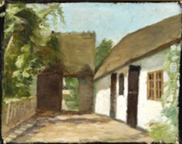 White Farm House And A Gateway Oil Painting by Marie Kroyer