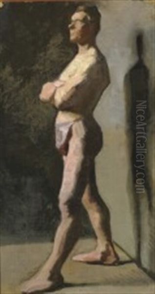 Male Model With Folded Arms Oil Painting by Marie Kroyer