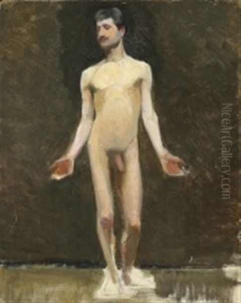 Standing Male Model With Outstretched Arms Oil Painting by Marie Kroyer