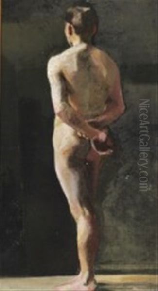 Back Turned Male Model Oil Painting by Marie Kroyer