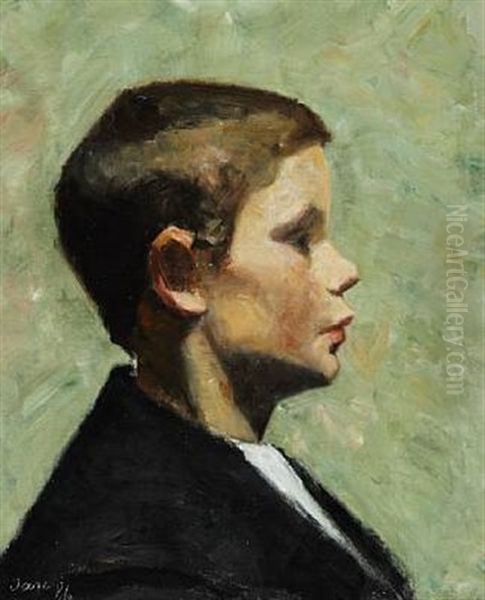 Portrait Of A Little Boy Seen In Profile Oil Painting by Marie Kroyer