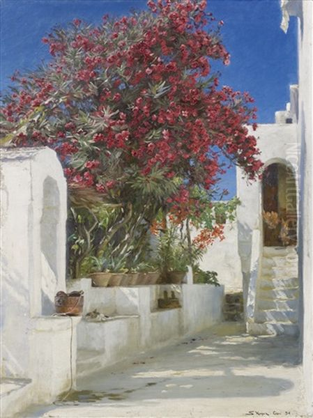 Oleanders In Bloom, Capri Oil Painting by Peder Severin Kroyer