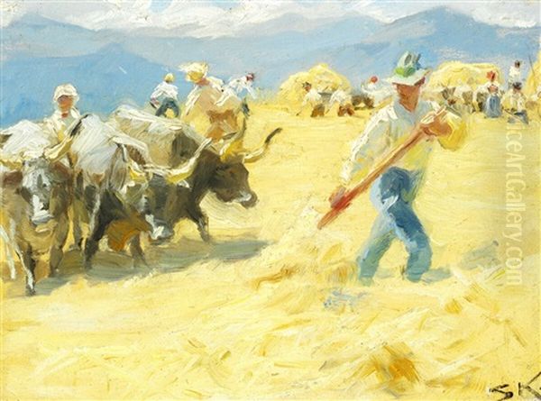 Threshing Floor In Civita D'antino Oil Painting by Peder Severin Kroyer