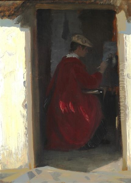 Interior With The Artist's Wife Painting Oil Painting by Peder Severin Kroyer