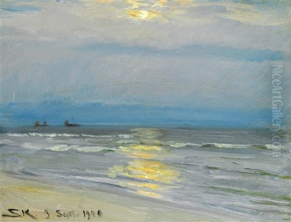 L'heure Bleu At Skagen Beach, Moonlight Oil Painting by Peder Severin Kroyer