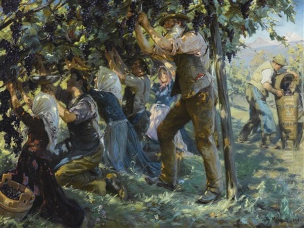 Wine Harvest In The Tyrol Oil Painting by Peder Severin Kroyer