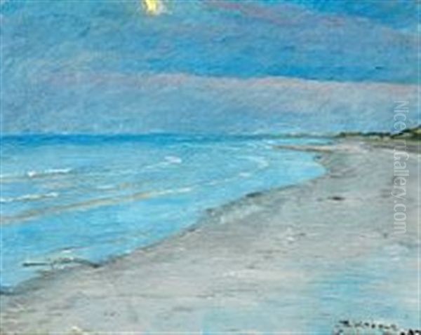 Strandparti, Maaneskin Oil Painting by Peder Severin Kroyer