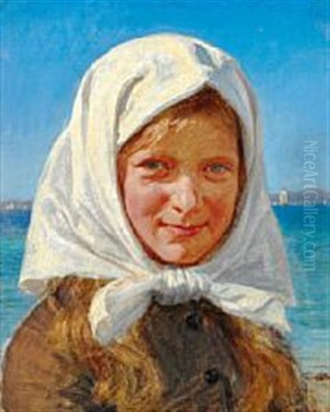 A Girl From Hornbaek With White Headscarf Oil Painting by Peder Severin Kroyer