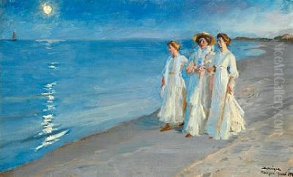 Spadseretur Pa Skagens Strand Oil Painting by Peder Severin Kroyer