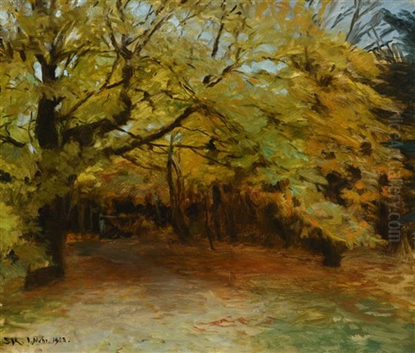 Autumn Forest At Skagen (hostlandskap Fi An Skagen) Oil Painting by Peder Severin Kroyer