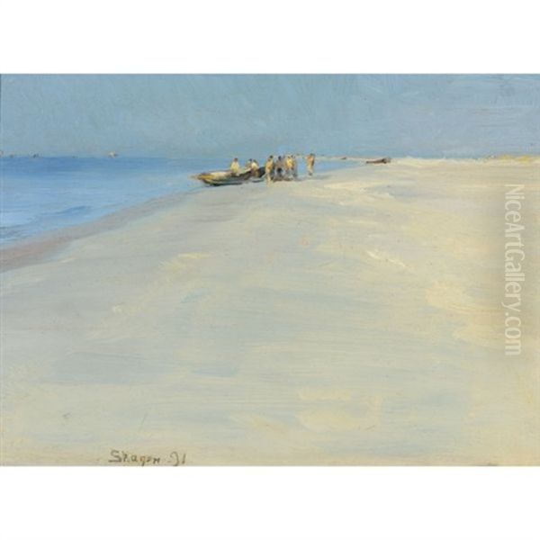 Fiskere Pa Skagens Strand (fishermen On The Beach At Skagen) Oil Painting by Peder Severin Kroyer