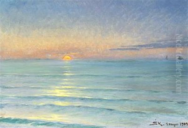 Solnedgang Ved Nordstranden Oil Painting by Peder Severin Kroyer