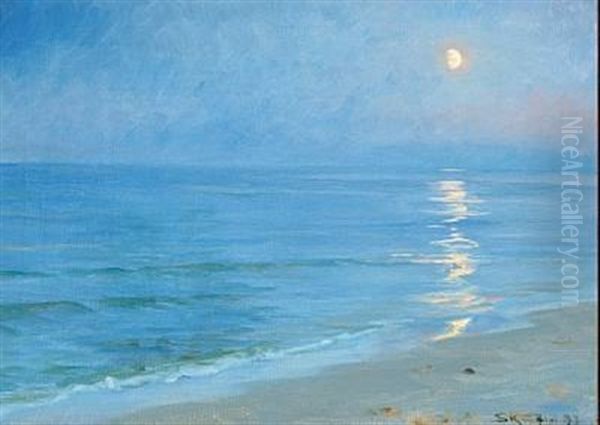 A Mooonlit Skagen Beach Oil Painting by Peder Severin Kroyer