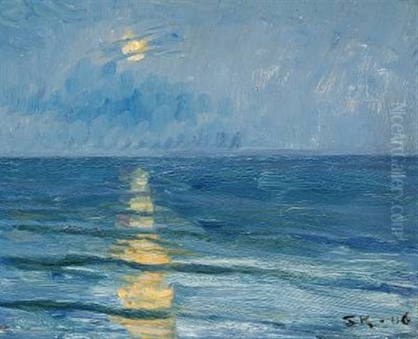 Maaneskin Over Havet. Midsommeraften Oil Painting by Peder Severin Kroyer