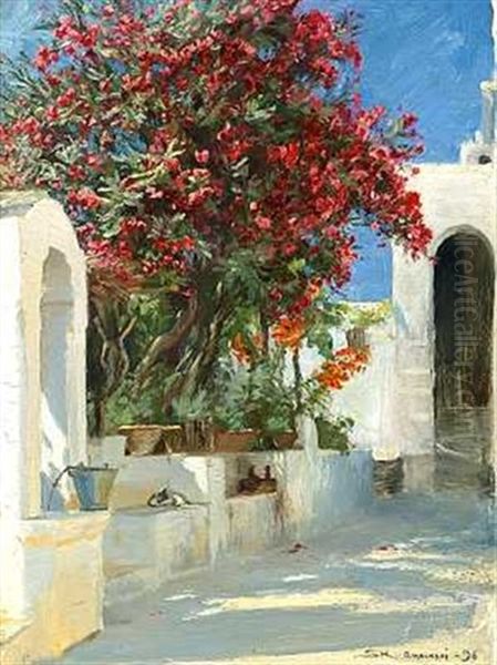 Blomstrende Nerier. Solskin. Anacapri Oil Painting by Peder Severin Kroyer