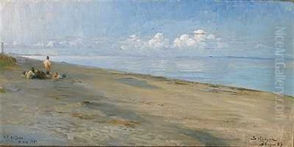 Fiskere Paa Skagens Strand. Sildig Sommeraften. Kompositionsskizze Oil Painting by Peder Severin Kroyer