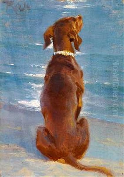 Siddende Brun Hund, Set Fra Ryggen, Kunstnerens Hund "rap" Oil Painting by Peder Severin Kroyer