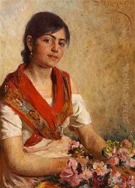 Nannina, En Neapolitansk Blomstersaelgerske Oil Painting by Peder Severin Kroyer