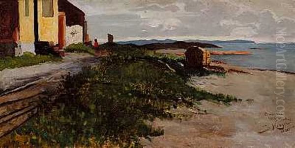 Kystparti Med Huse I Strandkanten Oil Painting by Peder Severin Kroyer