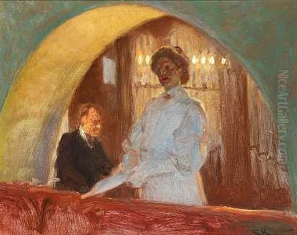 Hakon Borresen Og Fru Brodersen I Skagen Kirke Oil Painting by Peder Severin Kroyer