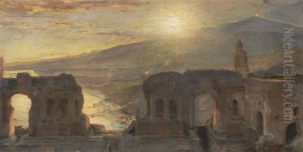 A View Of The Antique Theater In Taormina Oil Painting by Peder Severin Kroyer