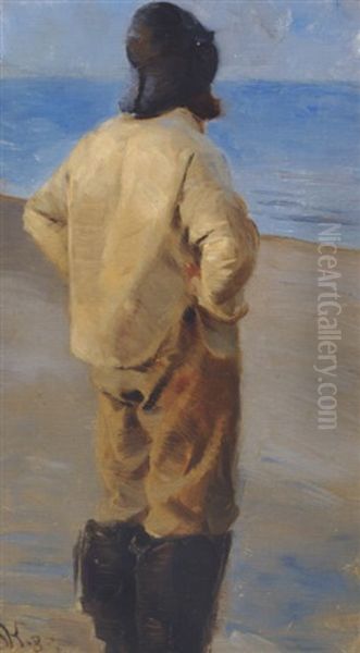 Staaende Fisker, Set Fra Hojre Side Omtrent Fra Ryggen Oil Painting by Peder Severin Kroyer