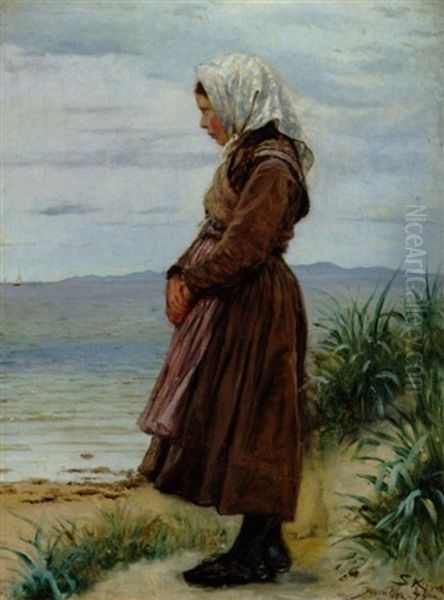 En Pige Ved Stranden. Hornbaek Oil Painting by Peder Severin Kroyer