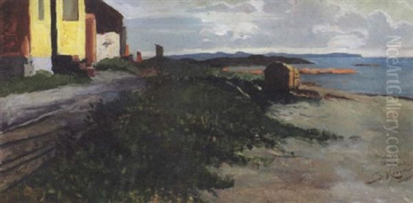 Kystparti Med Huse I Strandkanten Oil Painting by Peder Severin Kroyer