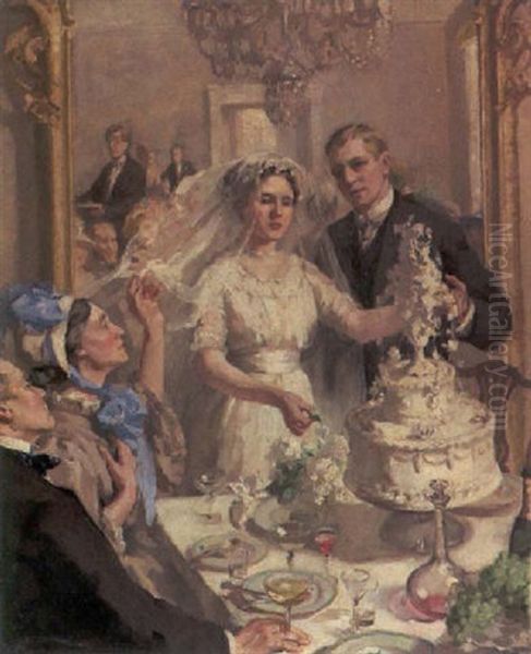 Brautpaar Vor Der Hochzeitstorte Oil Painting by Peder Severin Kroyer