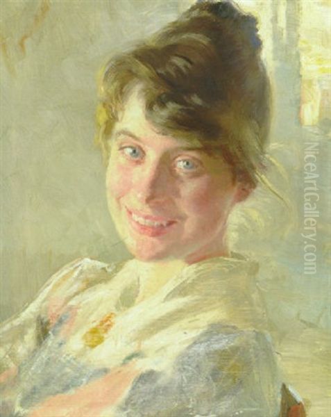 Kunstnerens Hustru, Fru Marie Kroyer Smilende Og Nyforelsket Oil Painting by Peder Severin Kroyer