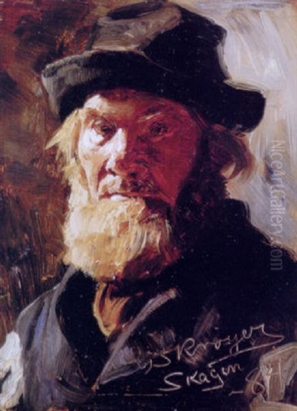 Hoved Omtrent En Face Af En Fisker Med Sydvest Oil Painting by Peder Severin Kroyer