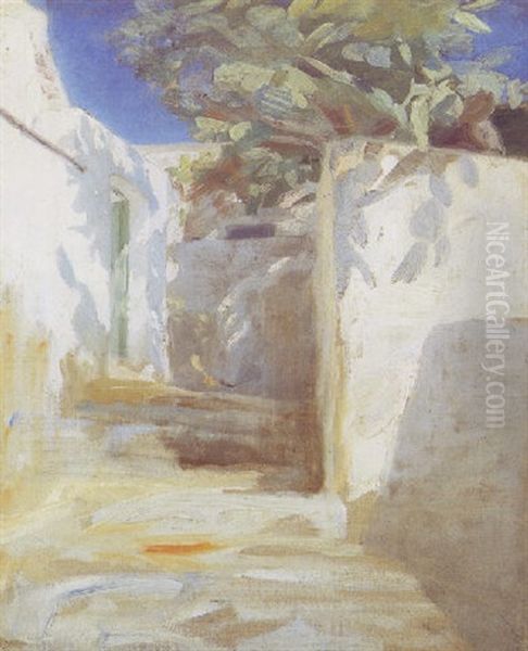 Trappegade Med Hvidkalkede Mure Fra Anacapri Pa Capri Oil Painting by Peder Severin Kroyer