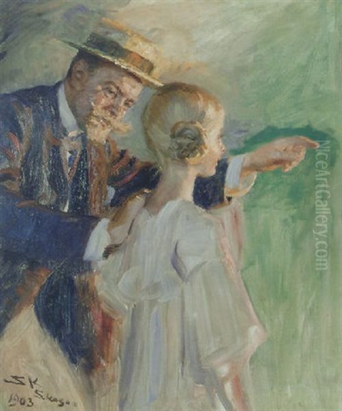 Kunstnerens Datter Vibeke Og Svoger Valdemar Triepke Oil Painting by Peder Severin Kroyer