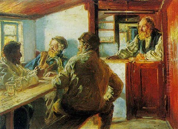 Fishermen In Bodersen's Shop, Skagen Oil Painting by Peder Severin Kroyer