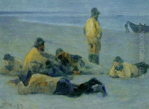 Fiskere Pa Skagen Strand Oil Painting by Peder Severin Kroyer