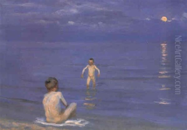 Badende Drenge Pa Stranden Oil Painting by Peder Severin Kroyer